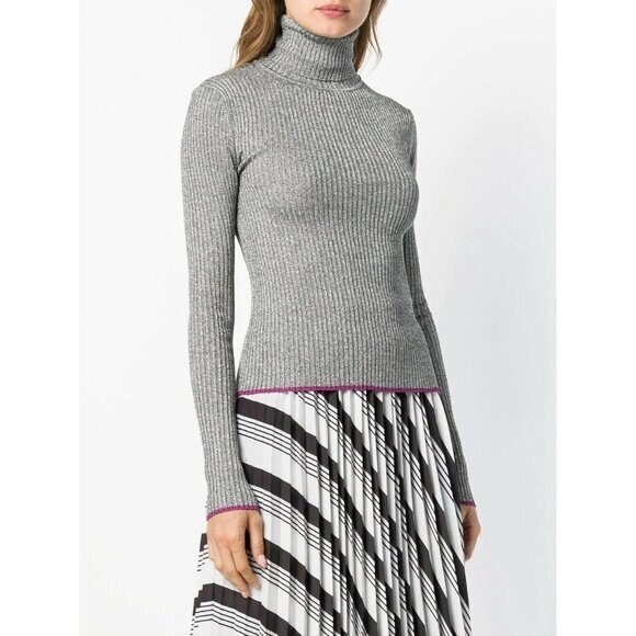 MARCO DE VICENZO Silver Glitter Sweater Turtleneck Knit Top Sz L 44 IT NWT $555 - Picture 1 of 5